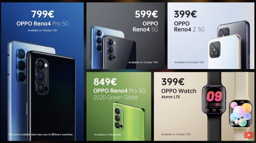 Prix et disponibilités des nouveaux produits Oppo 