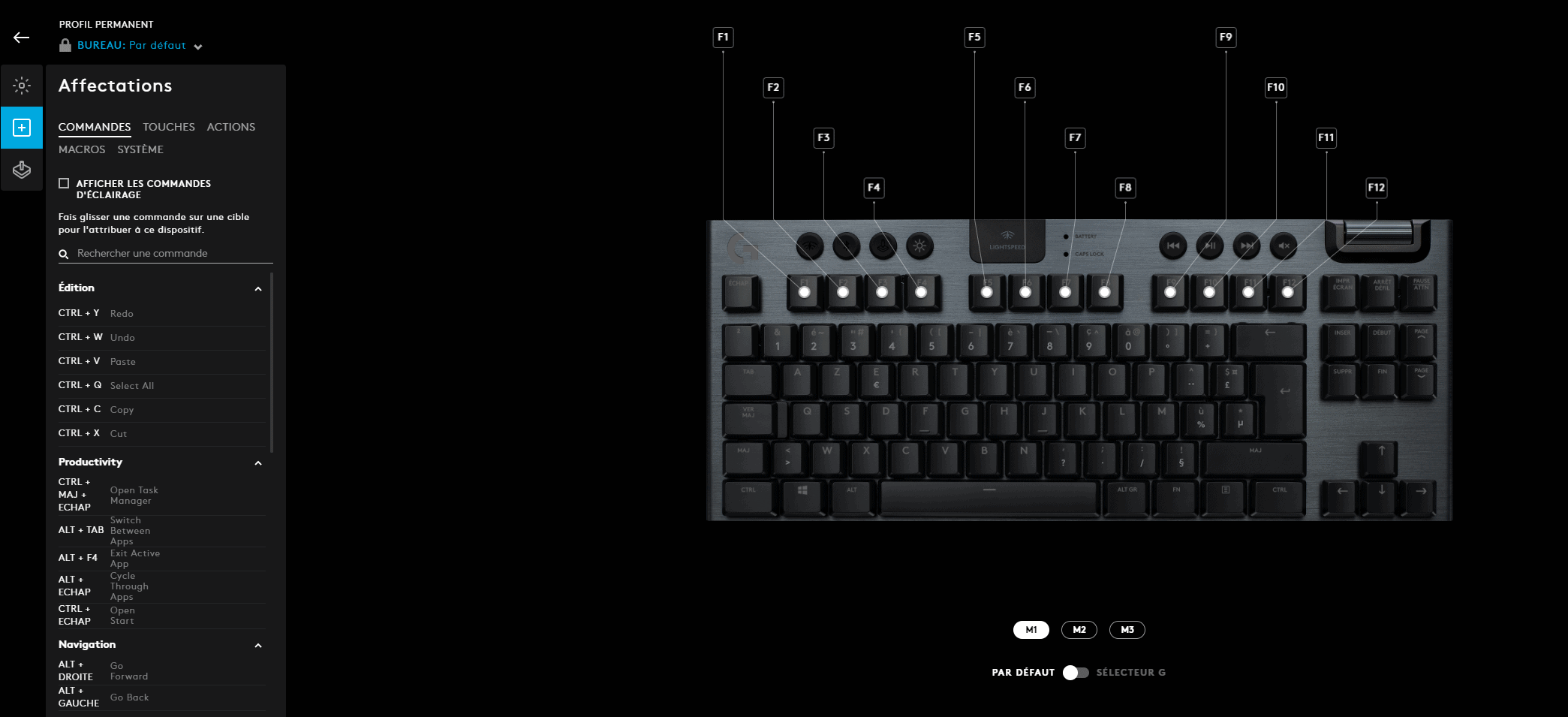 Le Logitech G915 TKL sous GHUB