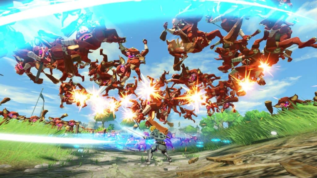 Link affrontant une tonne d'ennemis dans Hyrule Warriors L’ère du Fléau