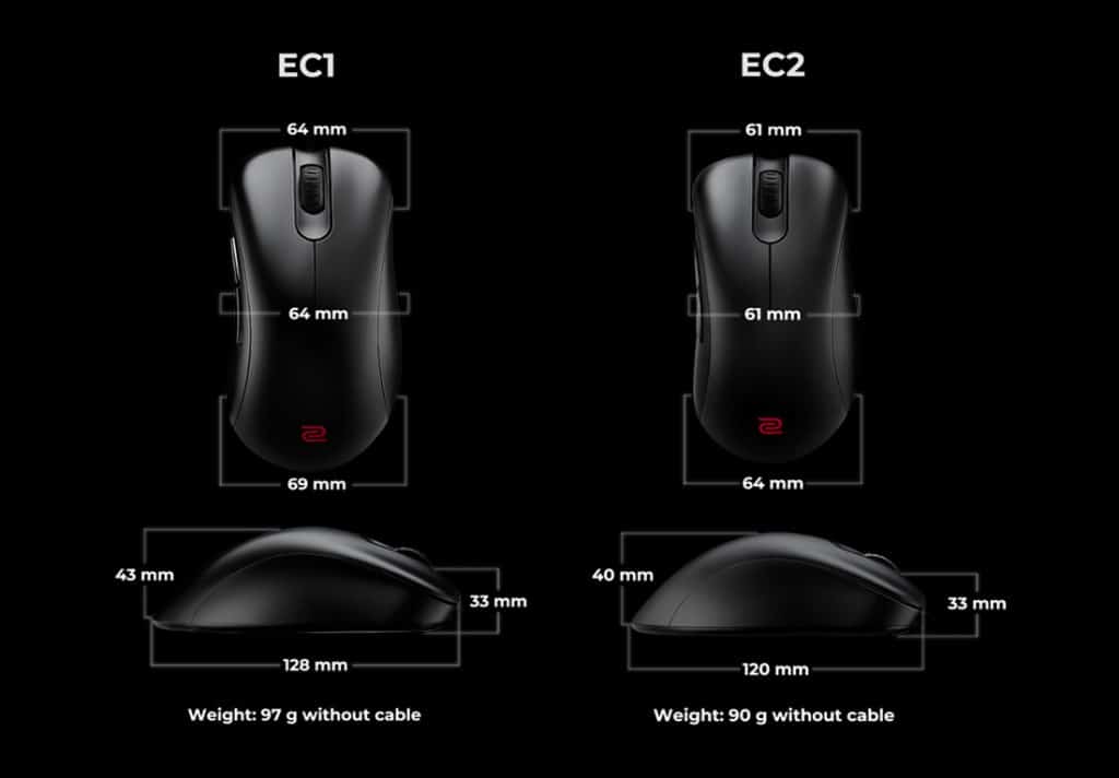 La taille des souris qui composent la gamme Zowie série EC