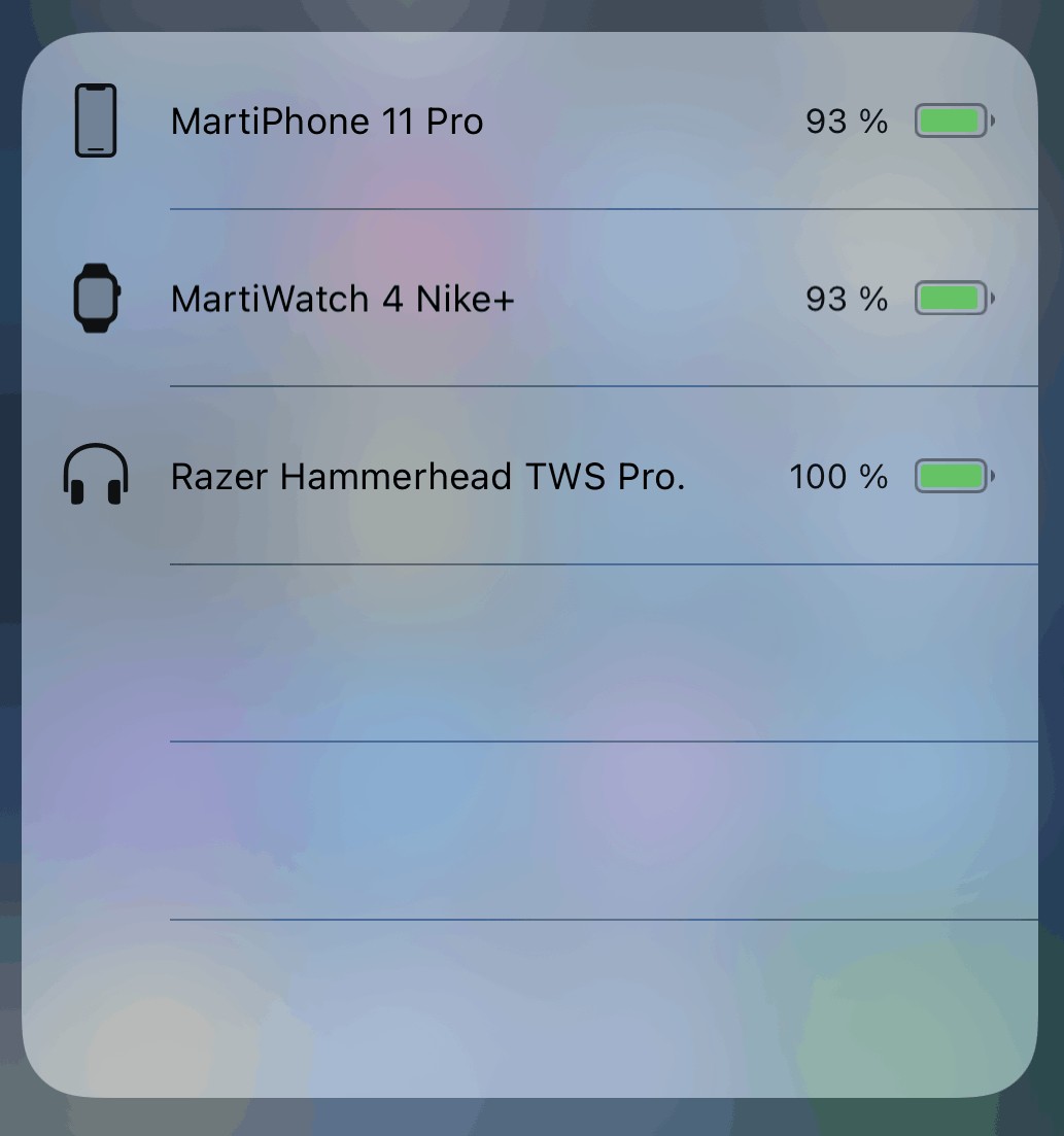 Le niveau de batterie sous IOS des Razer Hammerhaed True Wireless Pro