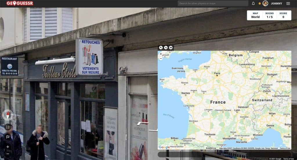 Une partie de GeoGuessr