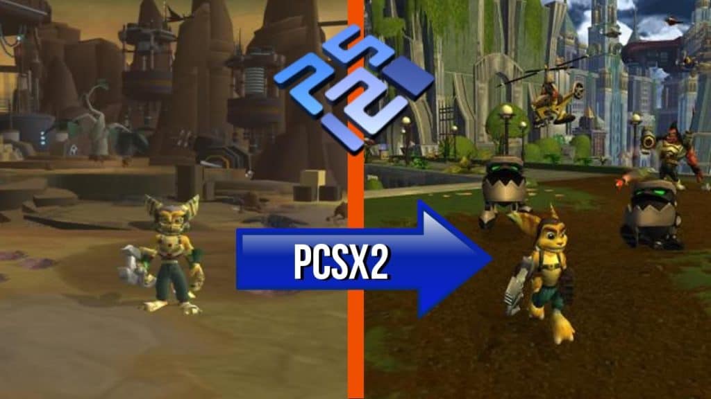 PCSX2 comparaison de Ratchet natif et amélioré en 4K par l'émulateur