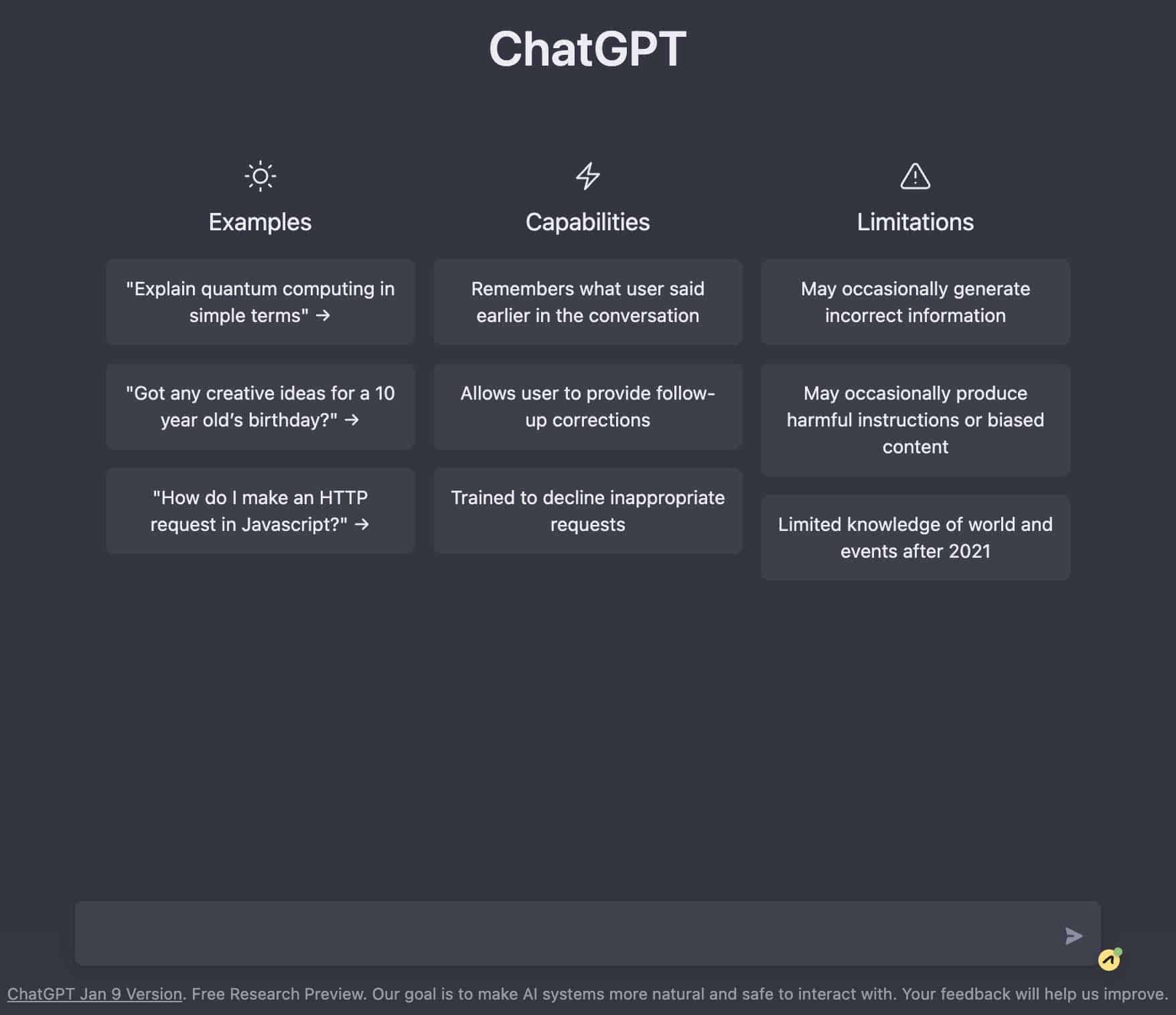 L'écran d'accueil de ChatGPT
