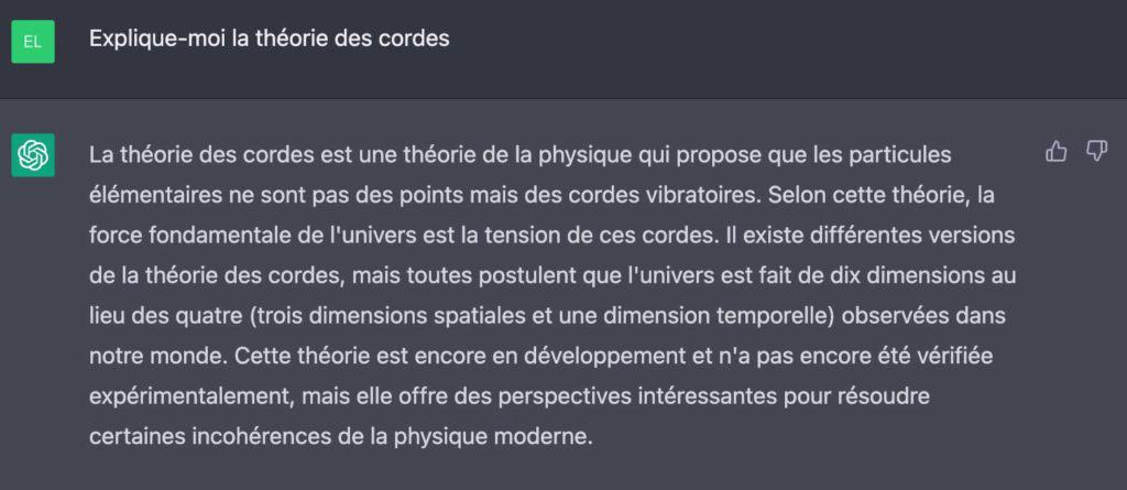 ChatGpt qui explique la théorie des cordes