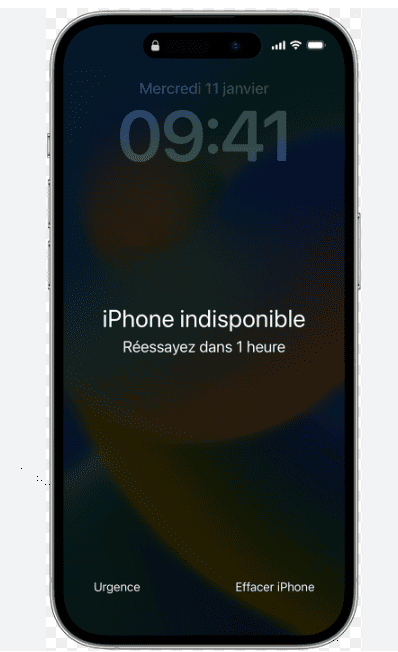Voici l'écran de l'iPhone indisponible
