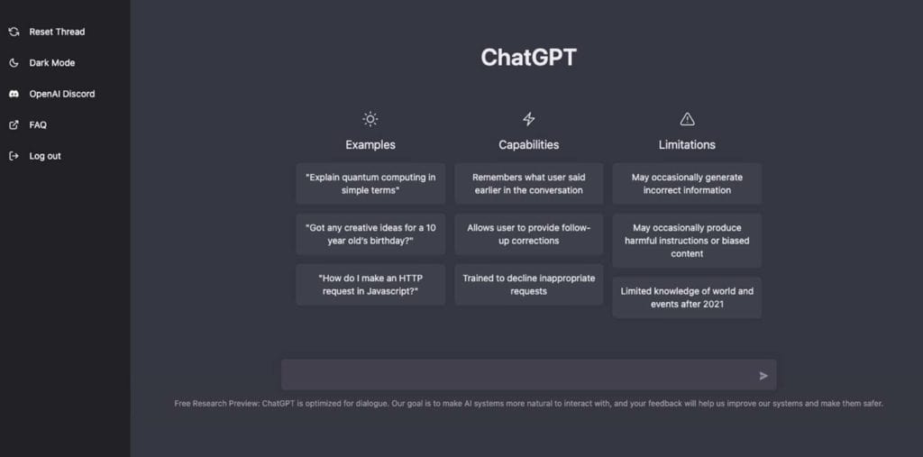 L'interface de ChatGPT