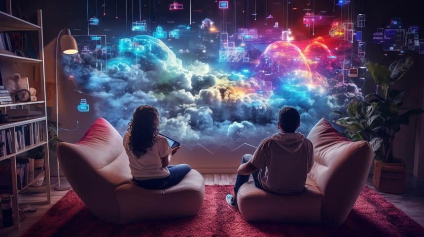 Deux enfants jouant aux jeux vidéo en cloud gaming