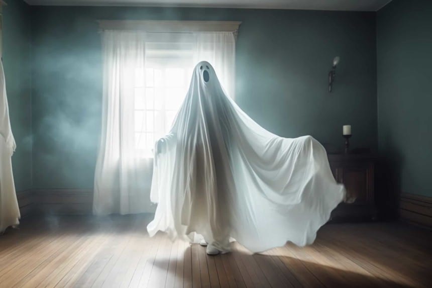 Un fantôme au milieu d'une pièce